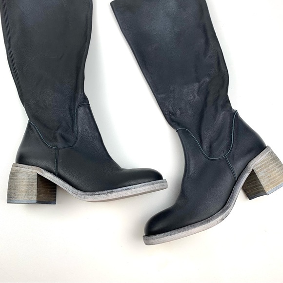 Free People Essential Tall Boots Slouch Black Leather Block Heel Size 39.5 - Picture 2 of 9
